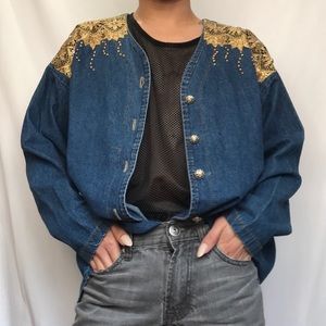 Denim with Gold Design Button Up Shirt